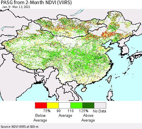 China, Mongolia and Taiwan PASG from 2-Month NDVI (VIIRS) Thematic Map For 3/6/2021 - 3/13/2021