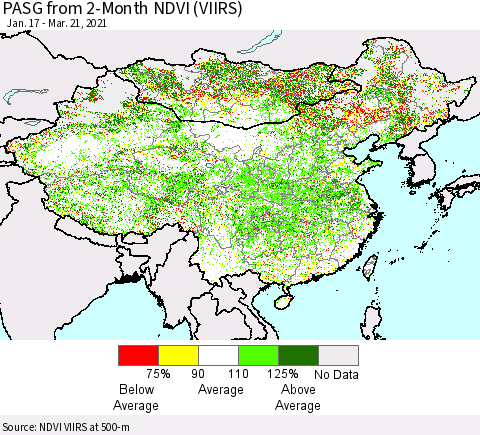 China, Mongolia and Taiwan PASG from 2-Month NDVI (VIIRS) Thematic Map For 3/14/2021 - 3/21/2021