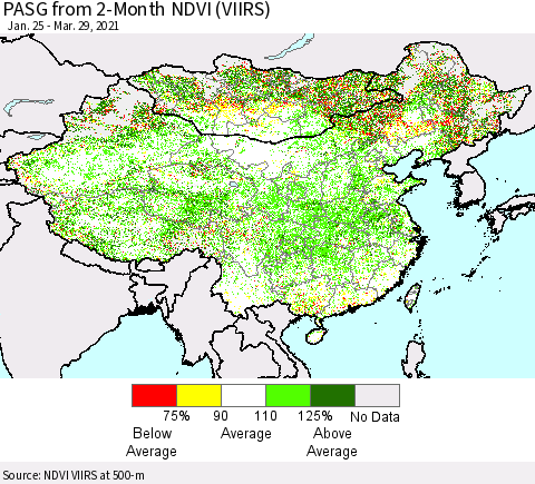 China, Mongolia and Taiwan PASG from 2-Month NDVI (VIIRS) Thematic Map For 3/22/2021 - 3/29/2021