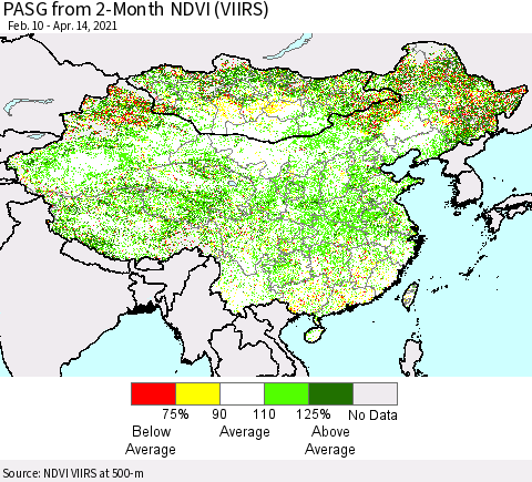 China, Mongolia and Taiwan PASG from 2-Month NDVI (VIIRS) Thematic Map For 4/7/2021 - 4/14/2021