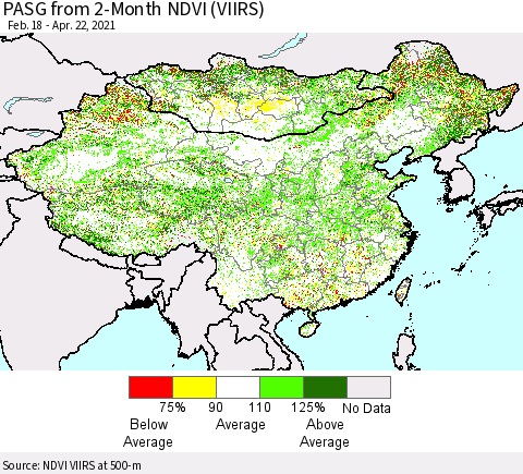 China, Mongolia and Taiwan PASG from 2-Month NDVI (VIIRS) Thematic Map For 4/15/2021 - 4/22/2021