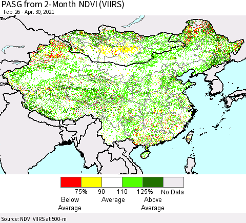 China, Mongolia and Taiwan PASG from 2-Month NDVI (VIIRS) Thematic Map For 4/23/2021 - 4/30/2021