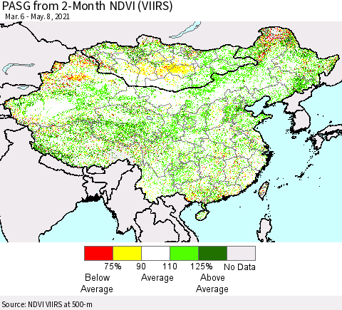 China, Mongolia and Taiwan PASG from 2-Month NDVI (VIIRS) Thematic Map For 5/1/2021 - 5/8/2021