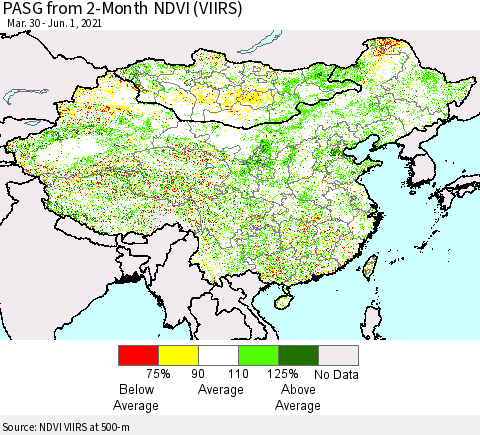 China, Mongolia and Taiwan PASG from 2-Month NDVI (VIIRS) Thematic Map For 5/25/2021 - 6/1/2021