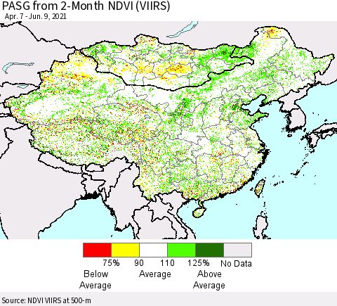China, Mongolia and Taiwan PASG from 2-Month NDVI (VIIRS) Thematic Map For 6/2/2021 - 6/9/2021