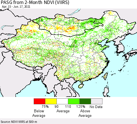 China, Mongolia and Taiwan PASG from 2-Month NDVI (VIIRS) Thematic Map For 6/10/2021 - 6/17/2021