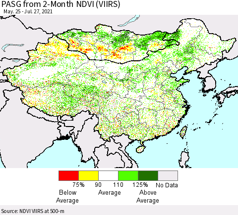 China, Mongolia and Taiwan PASG from 2-Month NDVI (VIIRS) Thematic Map For 7/20/2021 - 7/27/2021