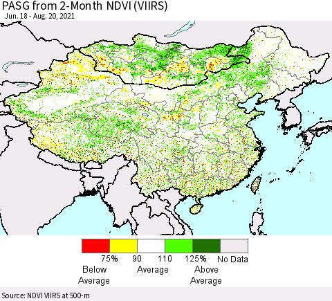 China, Mongolia and Taiwan PASG from 2-Month NDVI (VIIRS) Thematic Map For 8/13/2021 - 8/20/2021