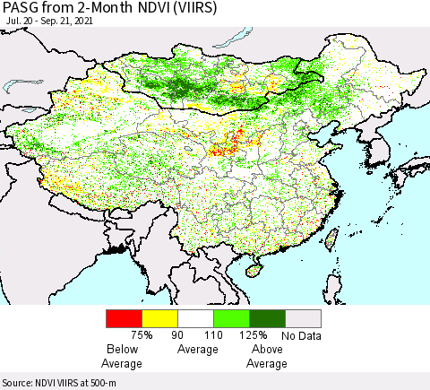 China, Mongolia and Taiwan PASG from 2-Month NDVI (VIIRS) Thematic Map For 9/14/2021 - 9/21/2021