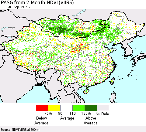 China, Mongolia and Taiwan PASG from 2-Month NDVI (VIIRS) Thematic Map For 9/22/2021 - 9/29/2021
