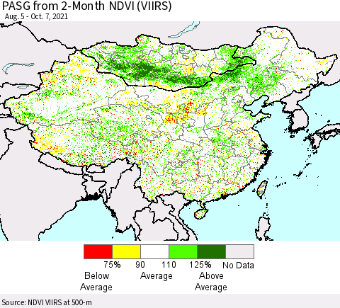 China, Mongolia and Taiwan PASG from 2-Month NDVI (VIIRS) Thematic Map For 9/30/2021 - 10/7/2021