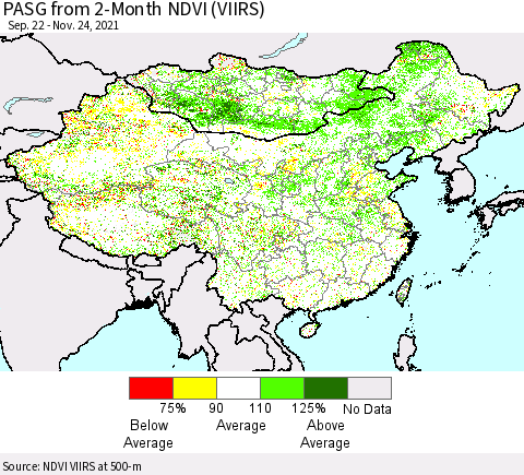 China, Mongolia and Taiwan PASG from 2-Month NDVI (VIIRS) Thematic Map For 11/17/2021 - 11/24/2021