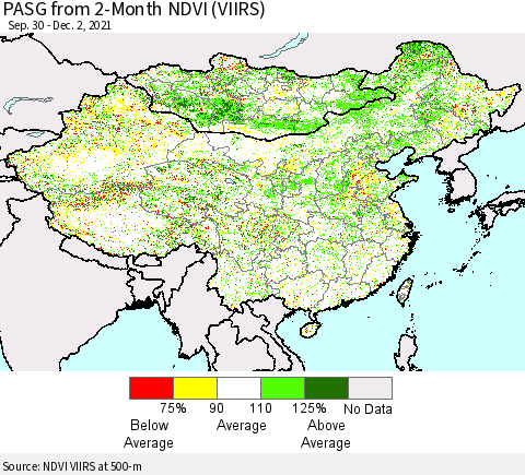 China, Mongolia and Taiwan PASG from 2-Month NDVI (VIIRS) Thematic Map For 11/25/2021 - 12/2/2021