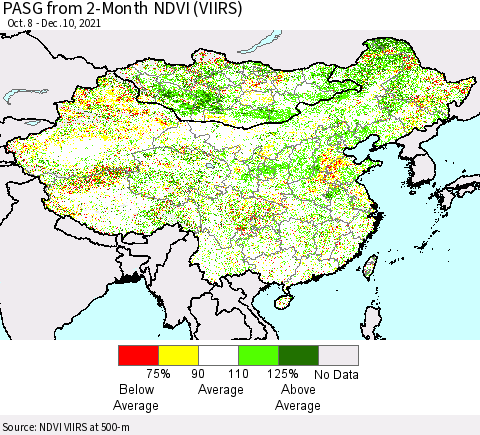 China, Mongolia and Taiwan PASG from 2-Month NDVI (VIIRS) Thematic Map For 12/3/2021 - 12/10/2021