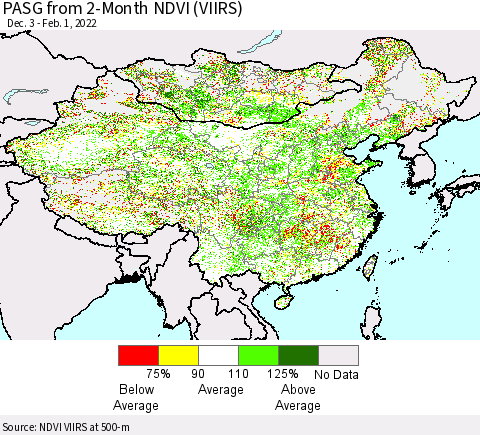 China, Mongolia and Taiwan PASG from 2-Month NDVI (VIIRS) Thematic Map For 1/25/2022 - 2/1/2022