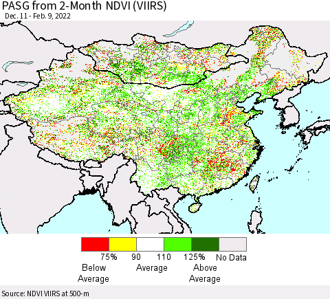 China, Mongolia and Taiwan PASG from 2-Month NDVI (VIIRS) Thematic Map For 2/2/2022 - 2/9/2022
