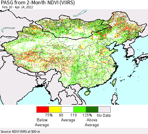China, Mongolia and Taiwan PASG from 2-Month NDVI (VIIRS) Thematic Map For 4/7/2022 - 4/14/2022