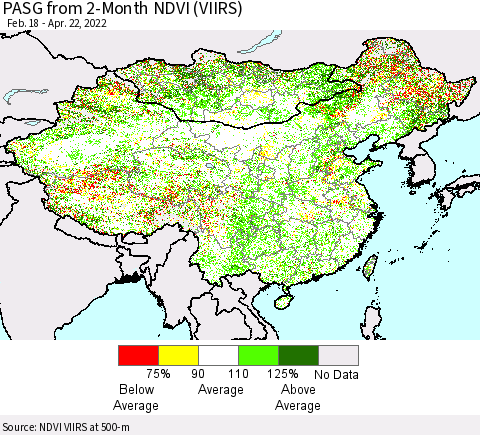 China, Mongolia and Taiwan PASG from 2-Month NDVI (VIIRS) Thematic Map For 4/15/2022 - 4/22/2022