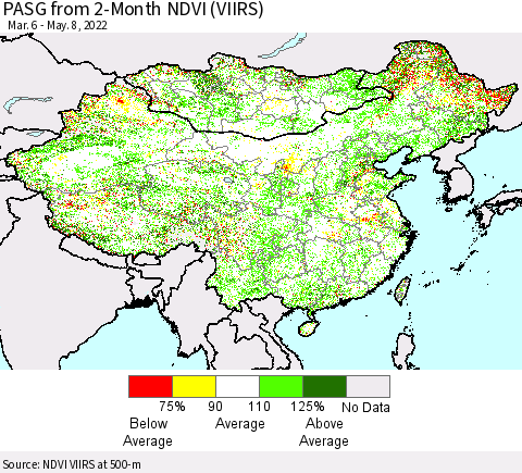 China, Mongolia and Taiwan PASG from 2-Month NDVI (VIIRS) Thematic Map For 5/1/2022 - 5/8/2022