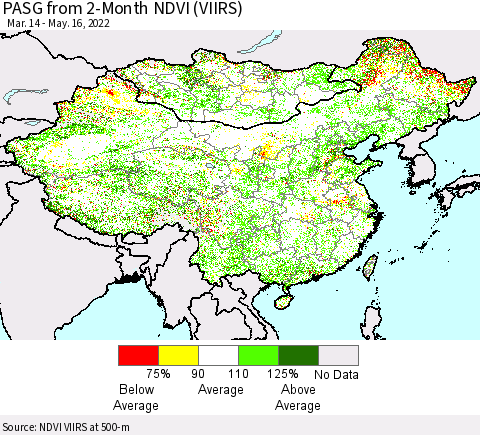 China, Mongolia and Taiwan PASG from 2-Month NDVI (VIIRS) Thematic Map For 5/9/2022 - 5/16/2022