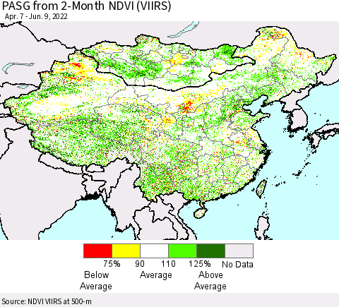 China, Mongolia and Taiwan PASG from 2-Month NDVI (VIIRS) Thematic Map For 6/2/2022 - 6/9/2022