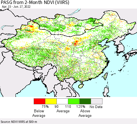 China, Mongolia and Taiwan PASG from 2-Month NDVI (VIIRS) Thematic Map For 6/10/2022 - 6/17/2022