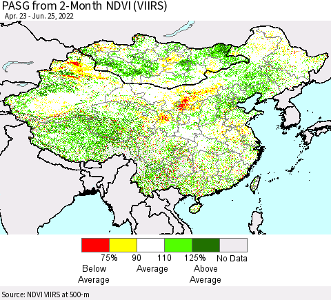 China, Mongolia and Taiwan PASG from 2-Month NDVI (VIIRS) Thematic Map For 6/18/2022 - 6/25/2022