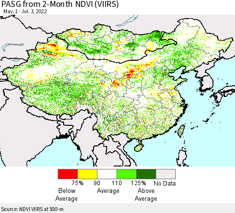 China, Mongolia and Taiwan PASG from 2-Month NDVI (VIIRS) Thematic Map For 6/26/2022 - 7/3/2022