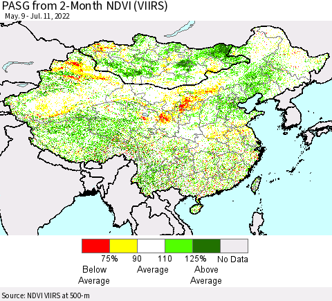 China, Mongolia and Taiwan PASG from 2-Month NDVI (VIIRS) Thematic Map For 7/4/2022 - 7/11/2022