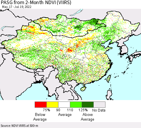 China, Mongolia and Taiwan PASG from 2-Month NDVI (VIIRS) Thematic Map For 7/12/2022 - 7/19/2022
