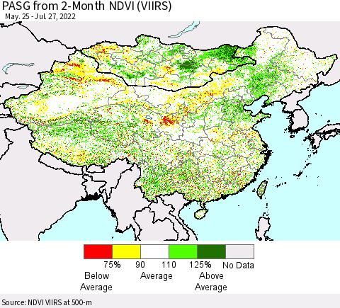 China, Mongolia and Taiwan PASG from 2-Month NDVI (VIIRS) Thematic Map For 7/20/2022 - 7/27/2022