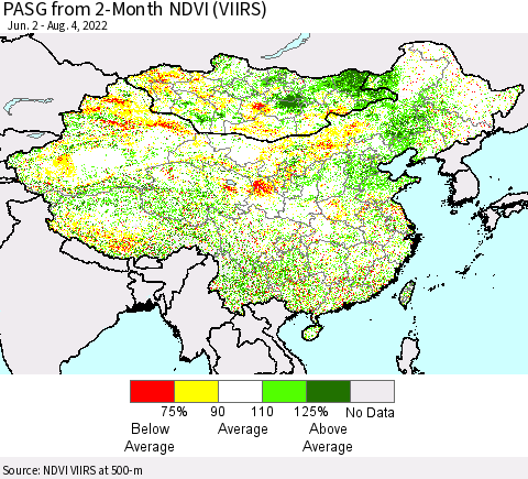 China, Mongolia and Taiwan PASG from 2-Month NDVI (VIIRS) Thematic Map For 7/28/2022 - 8/4/2022
