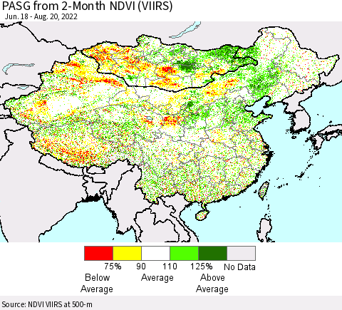 China, Mongolia and Taiwan PASG from 2-Month NDVI (VIIRS) Thematic Map For 8/13/2022 - 8/20/2022