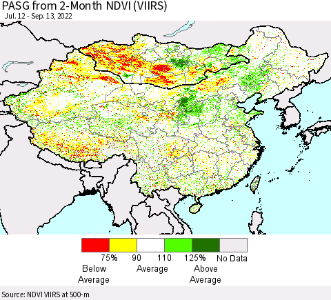China, Mongolia and Taiwan PASG from 2-Month NDVI (VIIRS) Thematic Map For 9/6/2022 - 9/13/2022