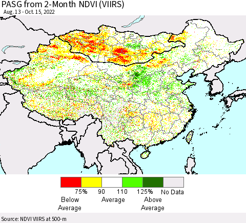China, Mongolia and Taiwan PASG from 2-Month NDVI (VIIRS) Thematic Map For 10/8/2022 - 10/15/2022
