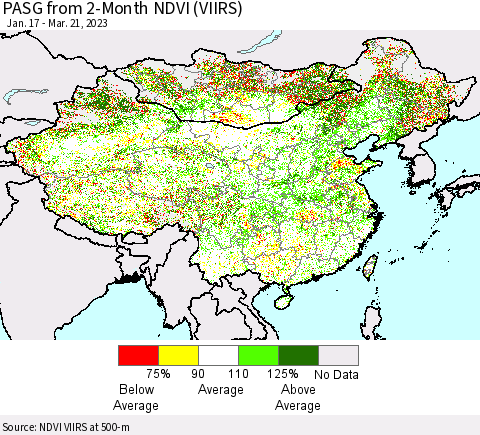 China, Mongolia and Taiwan PASG from 2-Month NDVI (VIIRS) Thematic Map For 3/14/2023 - 3/21/2023