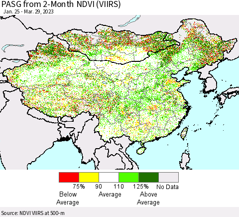 China, Mongolia and Taiwan PASG from 2-Month NDVI (VIIRS) Thematic Map For 3/22/2023 - 3/29/2023
