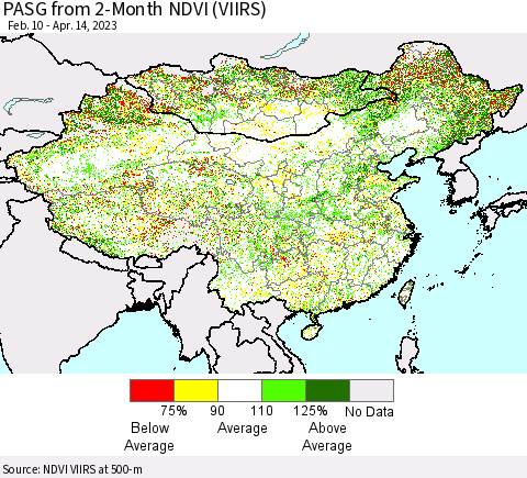 China, Mongolia and Taiwan PASG from 2-Month NDVI (VIIRS) Thematic Map For 4/7/2023 - 4/14/2023