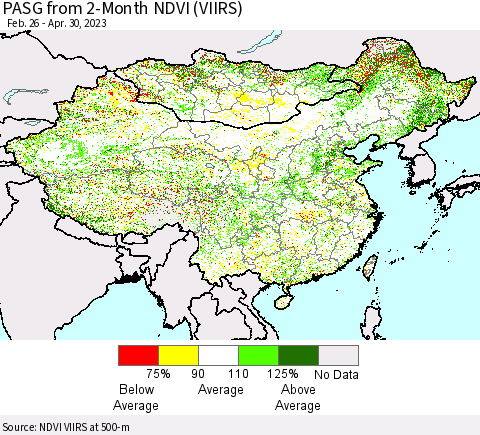 China, Mongolia and Taiwan PASG from 2-Month NDVI (VIIRS) Thematic Map For 4/23/2023 - 4/30/2023