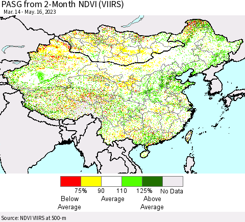 China, Mongolia and Taiwan PASG from 2-Month NDVI (VIIRS) Thematic Map For 5/9/2023 - 5/16/2023