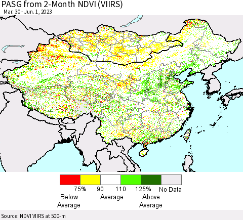 China, Mongolia and Taiwan PASG from 2-Month NDVI (VIIRS) Thematic Map For 5/25/2023 - 6/1/2023