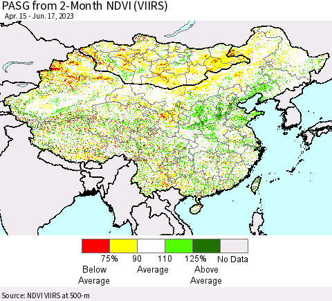 China, Mongolia and Taiwan PASG from 2-Month NDVI (VIIRS) Thematic Map For 6/10/2023 - 6/17/2023