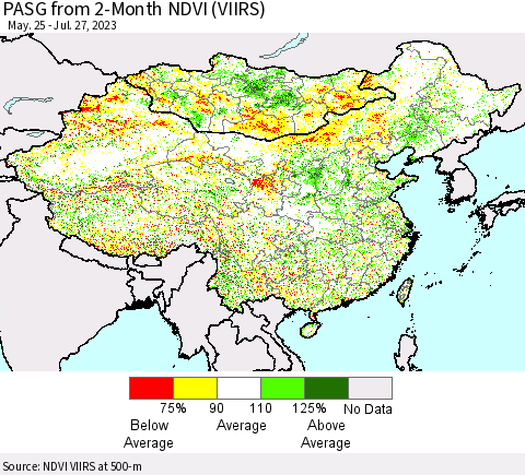 China, Mongolia and Taiwan PASG from 2-Month NDVI (VIIRS) Thematic Map For 7/20/2023 - 7/27/2023
