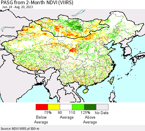 China, Mongolia and Taiwan PASG from 2-Month NDVI (VIIRS) Thematic Map For 8/13/2023 - 8/20/2023