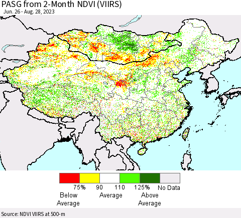 China, Mongolia and Taiwan PASG from 2-Month NDVI (VIIRS) Thematic Map For 8/21/2023 - 8/28/2023