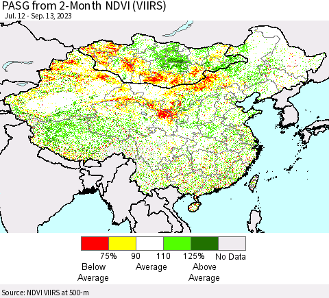 China, Mongolia and Taiwan PASG from 2-Month NDVI (VIIRS) Thematic Map For 9/6/2023 - 9/13/2023