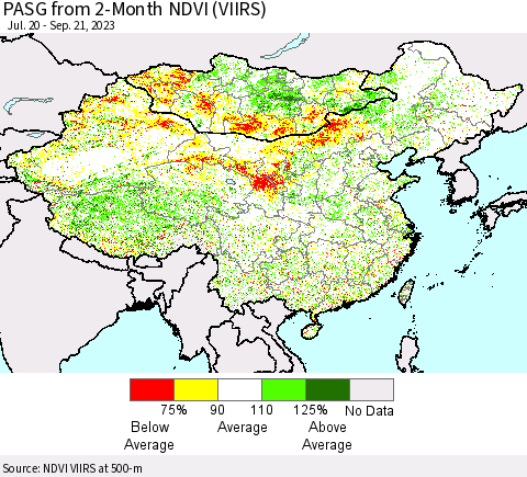 China, Mongolia and Taiwan PASG from 2-Month NDVI (VIIRS) Thematic Map For 9/14/2023 - 9/21/2023