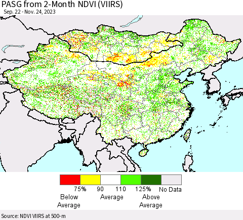 China, Mongolia and Taiwan PASG from 2-Month NDVI (VIIRS) Thematic Map For 11/17/2023 - 11/24/2023