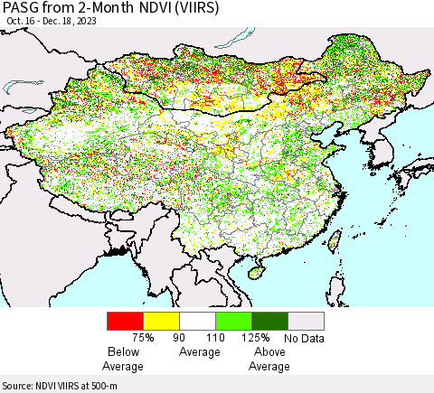 China, Mongolia and Taiwan PASG from 2-Month NDVI (VIIRS) Thematic Map For 12/11/2023 - 12/18/2023