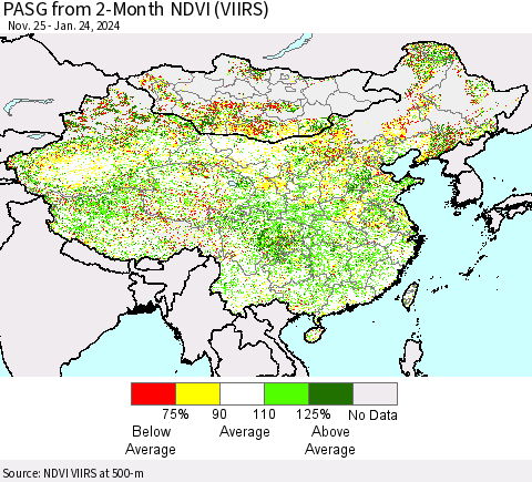 China, Mongolia and Taiwan PASG from 2-Month NDVI (VIIRS) Thematic Map For 1/17/2024 - 1/24/2024